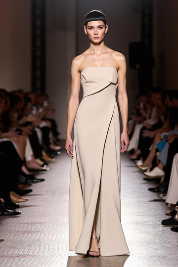 Ivory Strapless Sheath Evening Dress with Slit